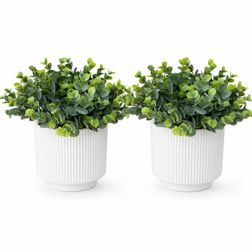 2 Pack Artificial Eucalyptus, Faux Greenery in Ceramic Pots