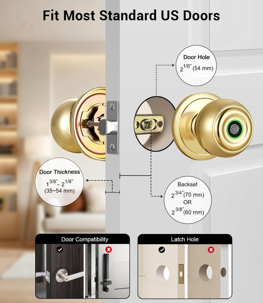 Keyless Entry Smart Door Lock with App Control, Door Knob for Interior Door