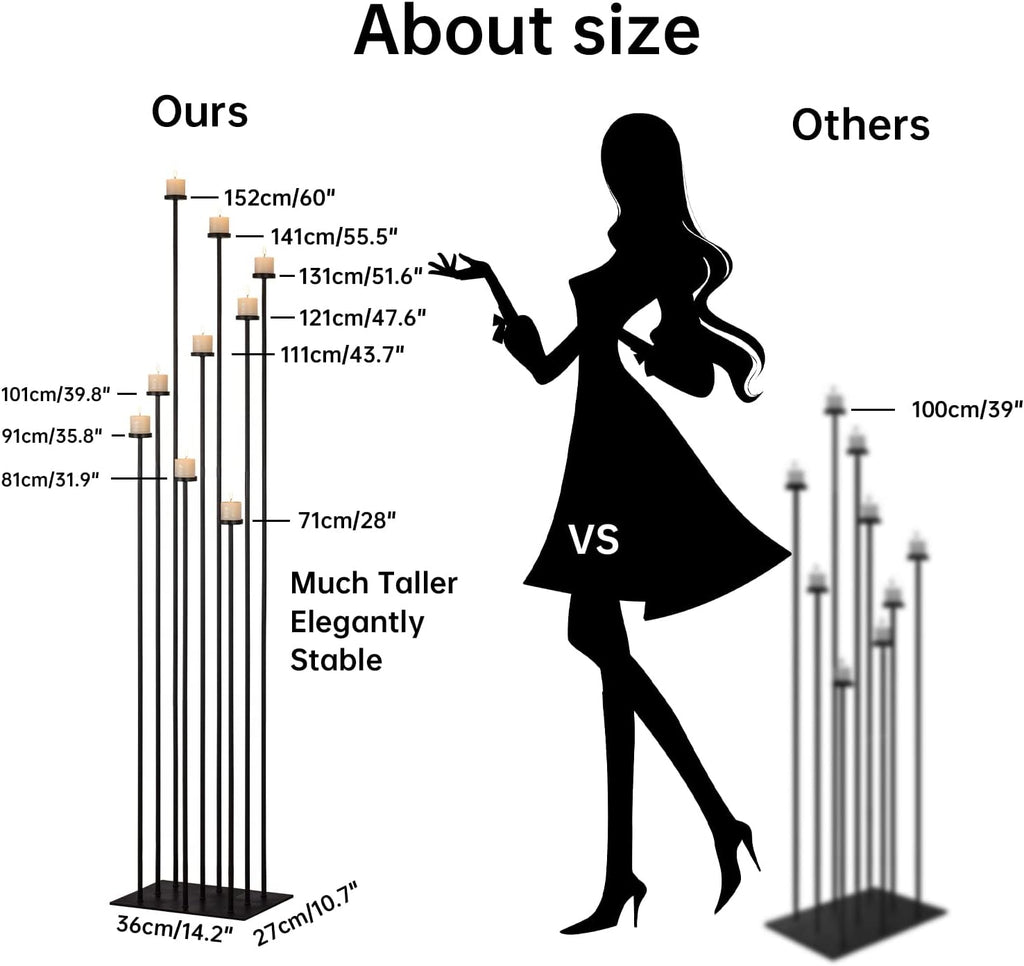 Floor Candelabra Tall 9 Arm Candle Holders, 60" Black Metal Candlestick for Pillar Tealight Candles