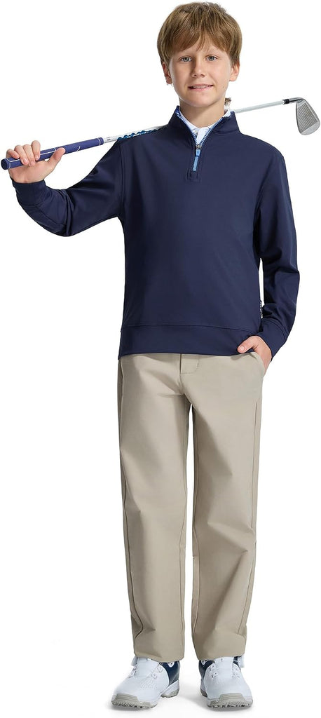 Boys Quarter Zip Pullover Solid Golf Youth Sweatshirt for Kids