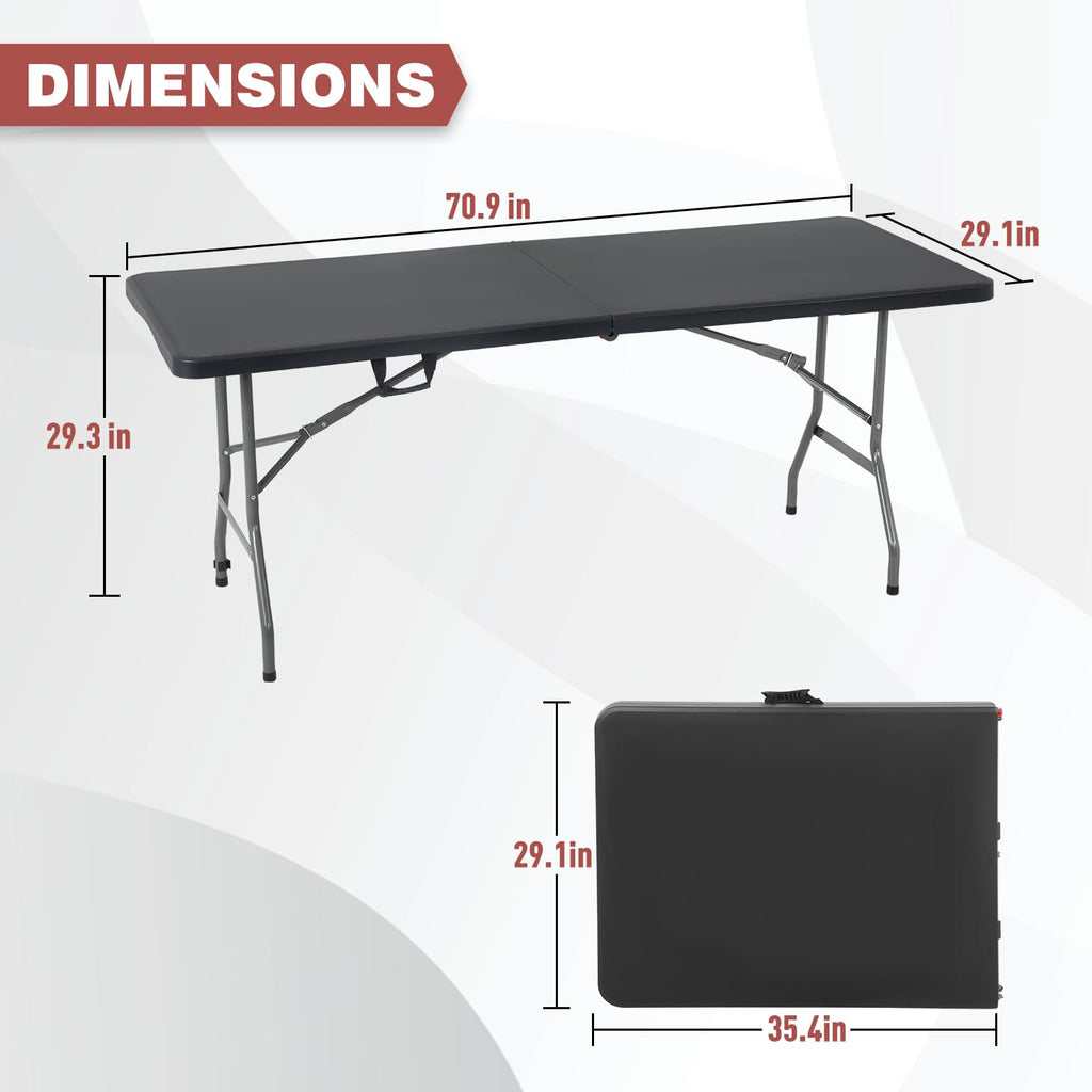 6FT Folding Table | Black | Portable Plastic Table