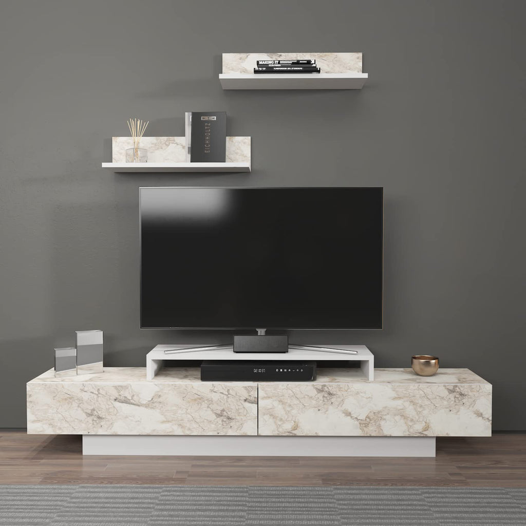 Lusiana TV Stand & Entertainment Center for TVs up to 75", Modern Media Console with Wall Mounted Accent Shelves