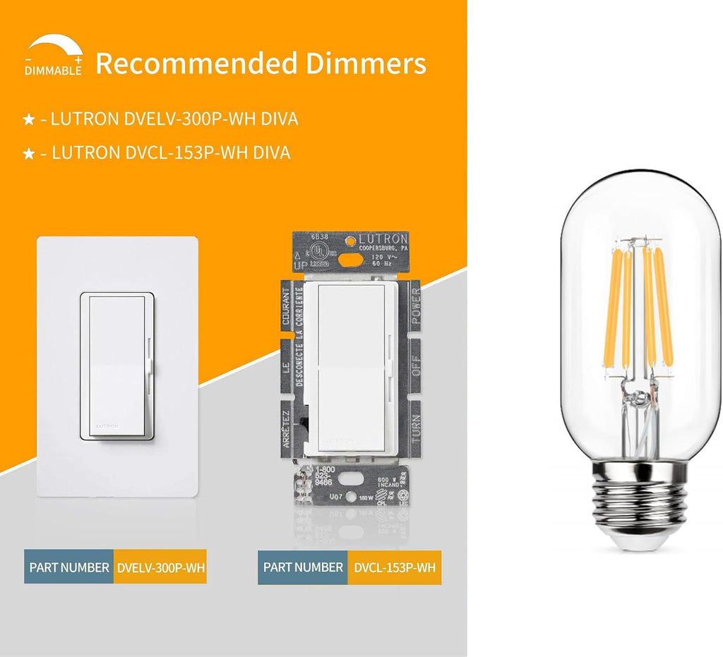 T45 LED Filament Bulb 2W, 20W Equivalent 150 Lumens, E26 Medium Screw Base, Dimmable Vintage Style Bulb, Soft Warm