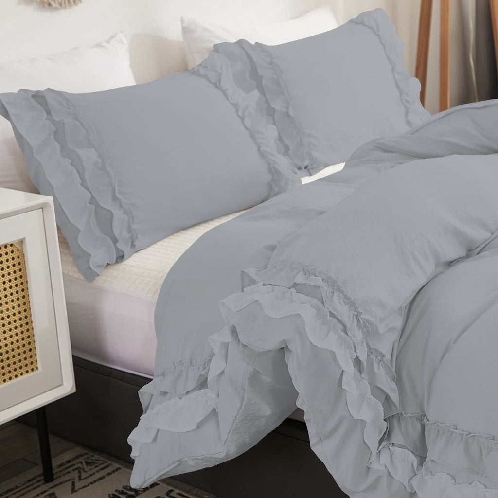 Luxurious 3 Piece Double Ruffle Duvet Cover with Zipper Closure, 100% Egyptian Cotton, 1000 Thread Cotton (Super King
