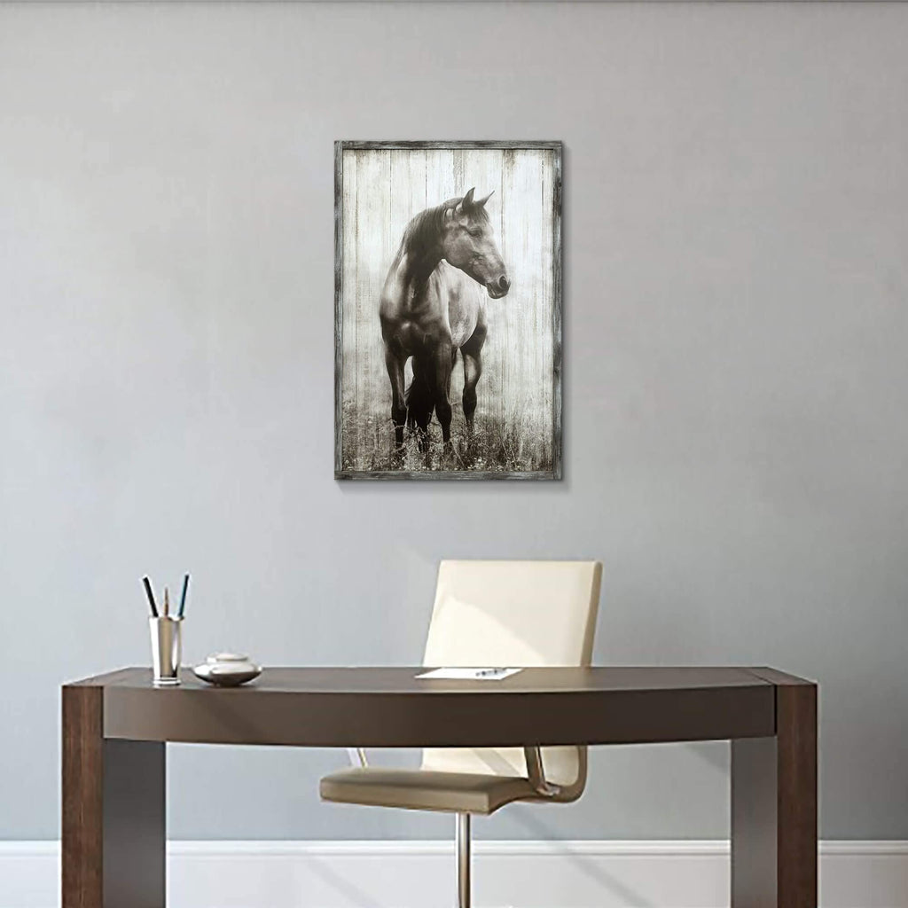 Wood Horse Framed Wall Art Western Artwork 16x12 Inch