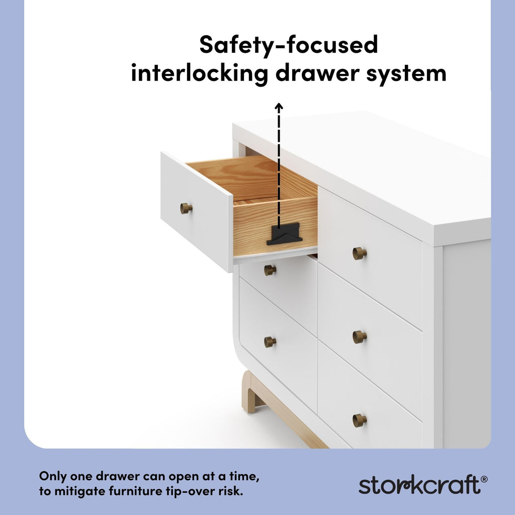 Santorini 6 Drawer Double Dresser, White with Driftwood
