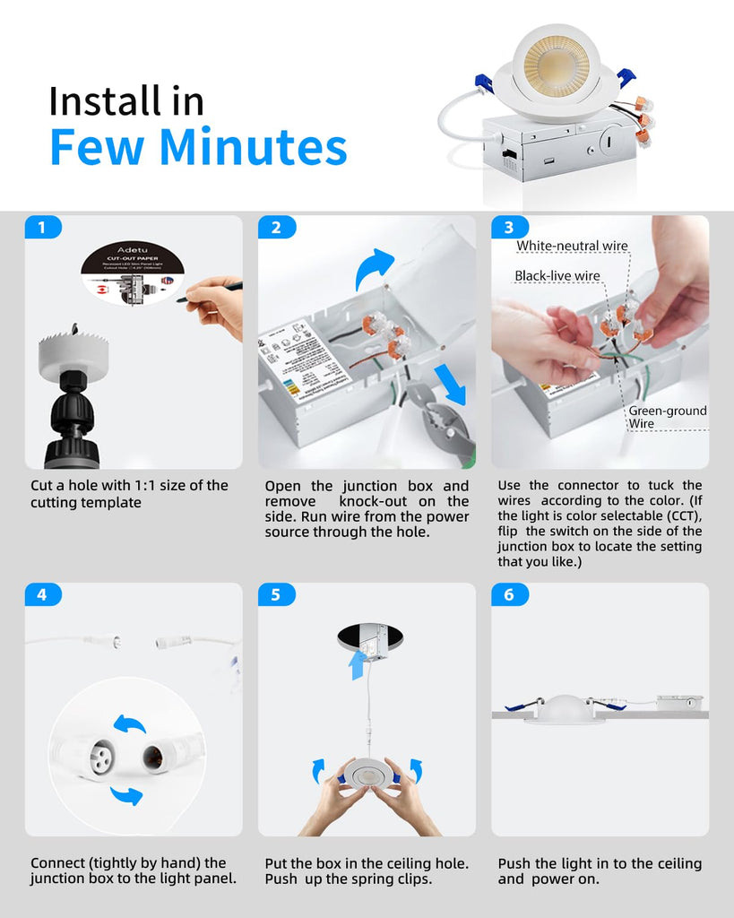 3 Inch Gimbal LED Recessed Light, 5CCT, 7W=65W, 798LM, 8 Pack