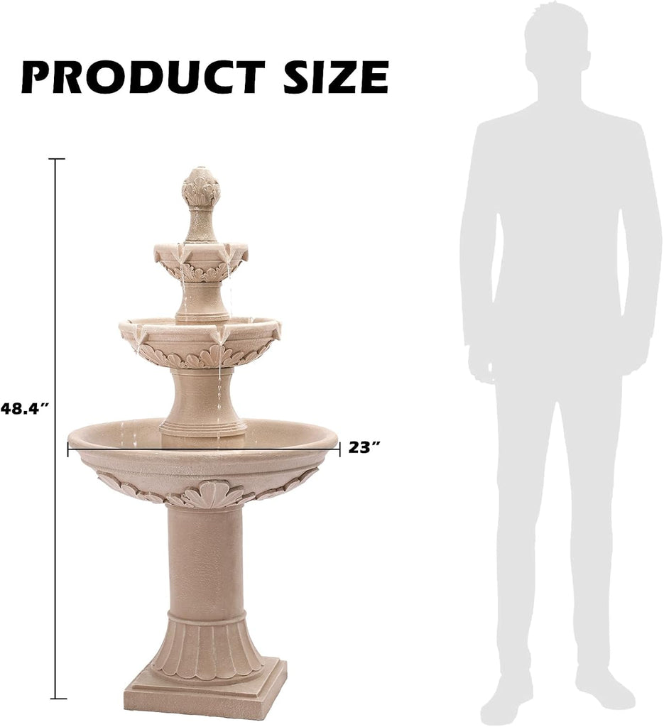 3-Tier Outdoor Water Fountain, 48.4" H Floor Backyard Garden Fountain, Water Feature Indoor with Pump, Outdoor