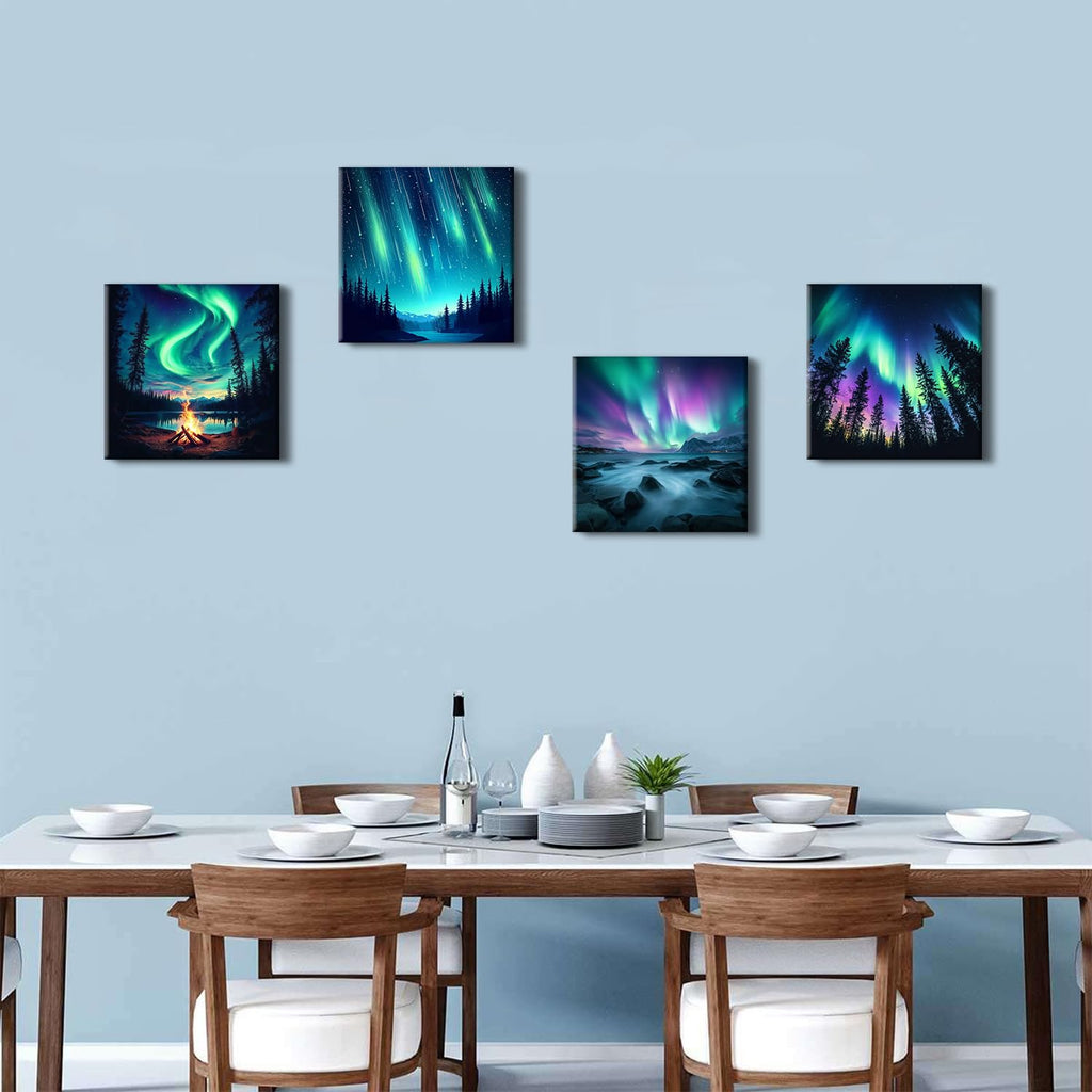 Northern Lights Wall Art Aurora Mountain Scenery Pictures Wall Decor Colorful Forest Landscape Canvas Prints