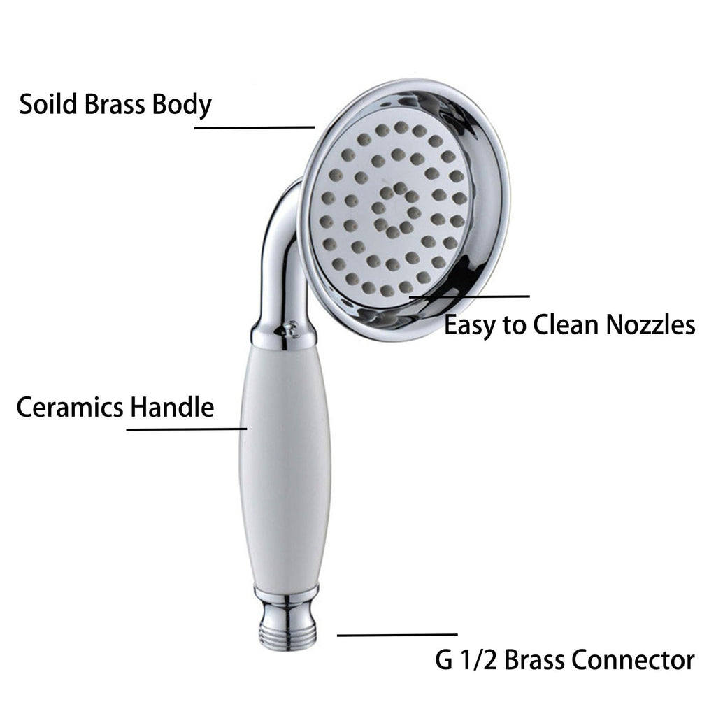 Vintage Hand Shower Head, Brass Telephone Shower Head High Pressure Clawfoot Tub Faucet Sprayer Replacement, Chrome