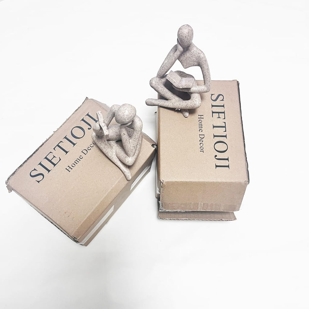 2 Pcs Home Decor Sandstone Reading Thinker Statue Modern Figurines Abstract Aesthetic Sculpture Thinker Statuettes of