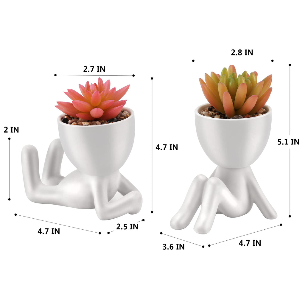 Fake Succulent, Mini Succulents Plants Artificial in White Modern Human Shaped Ceramic Pots Cute Pink Succulent Decor
