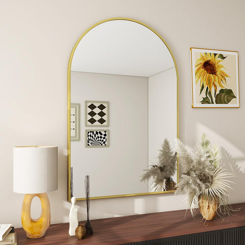 20"x30" Arch Bathroom Mirror, Wall Mounted Vanity Metal Frame Mirror , Gold