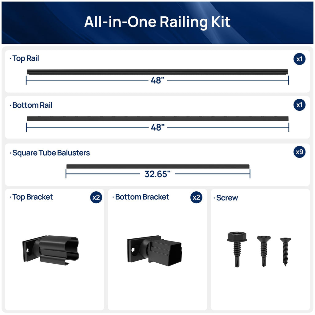 36 in x 4 ft Modular Aluminum Stair Railing Kit Without Post