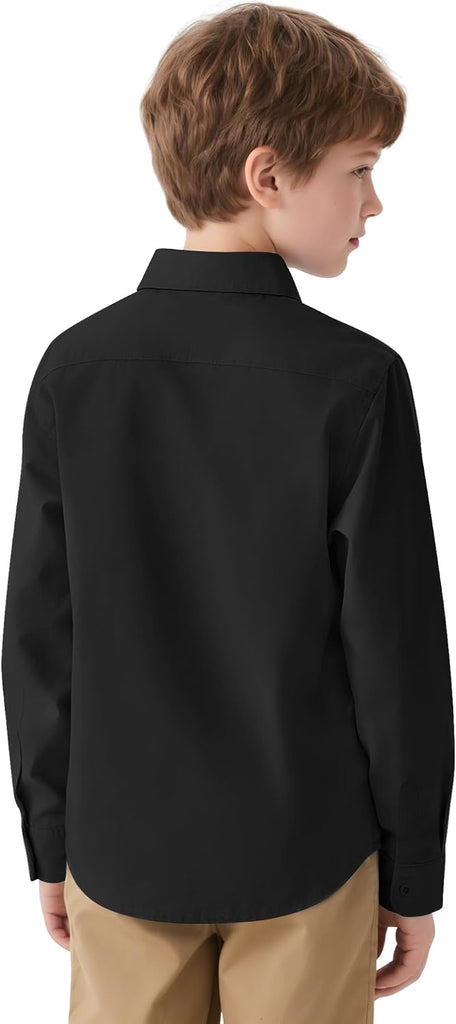 Boys Long Sleeve Dress Shirts Button Down Uniform Shirt with Pocket
