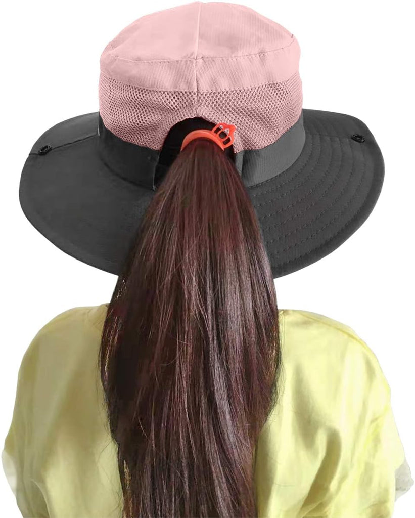 Kids UV Sun Hat with Ponytail Hole UPF 50 Bucket Cap for Girls Summer Beach & Fishing