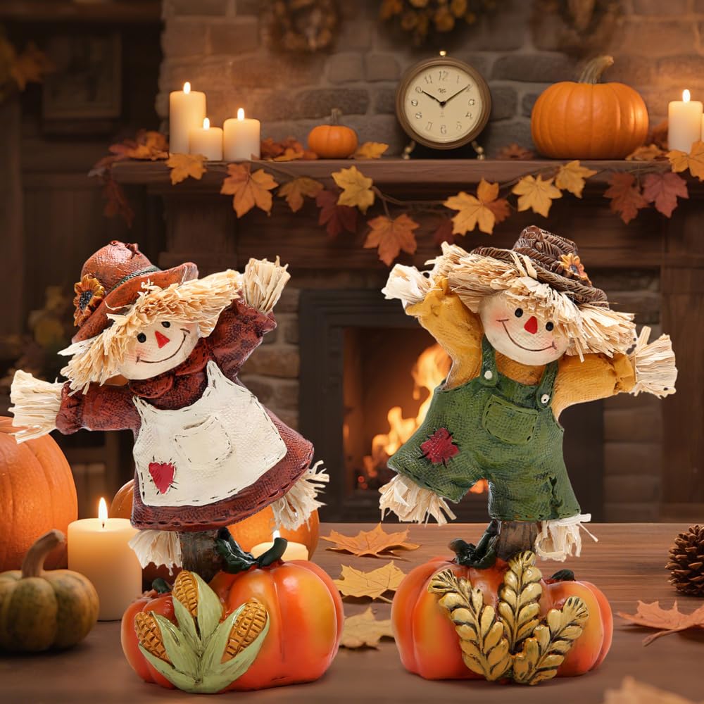 Fall Scarecrow Pumpkin Figurines, Thanksgiving Decor