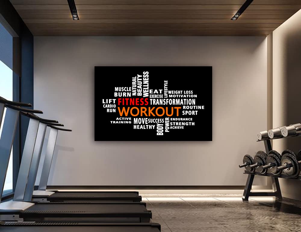 Workout Word Cloud Canvas Wall art, Exercise Workout Gym Wall art, Crossfit Fitness Inspirational Quotes Poster