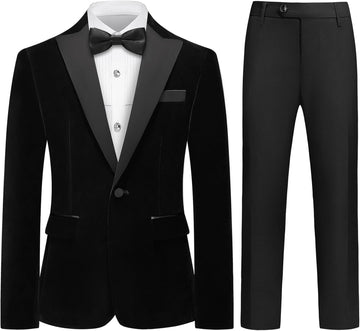 Boys Tuxedo Suit 3 Piece Kids Velvet Formal Suit Set for Prom
