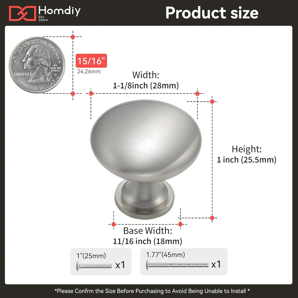 10 Pack Brushed Nickel Cabinet Knobs, Single Hole Dresser Pulls, Satin Nickel Knobs, Drawer Knobs, Silver Hardware for