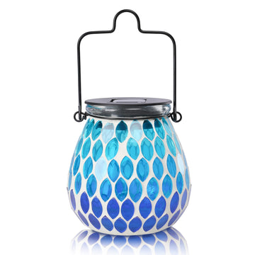 Outdoor Solar Lantern Waterproof Mosaic Glass Hanging Garden Light Raindrop