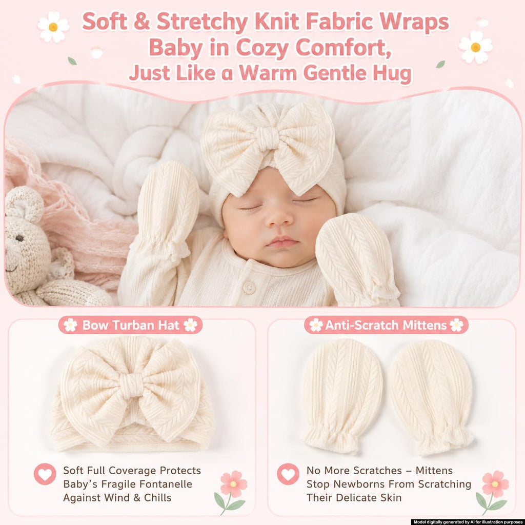 8 Sets Newborn Baby Girl Hats with Bows and Mittens Set for Infants 0