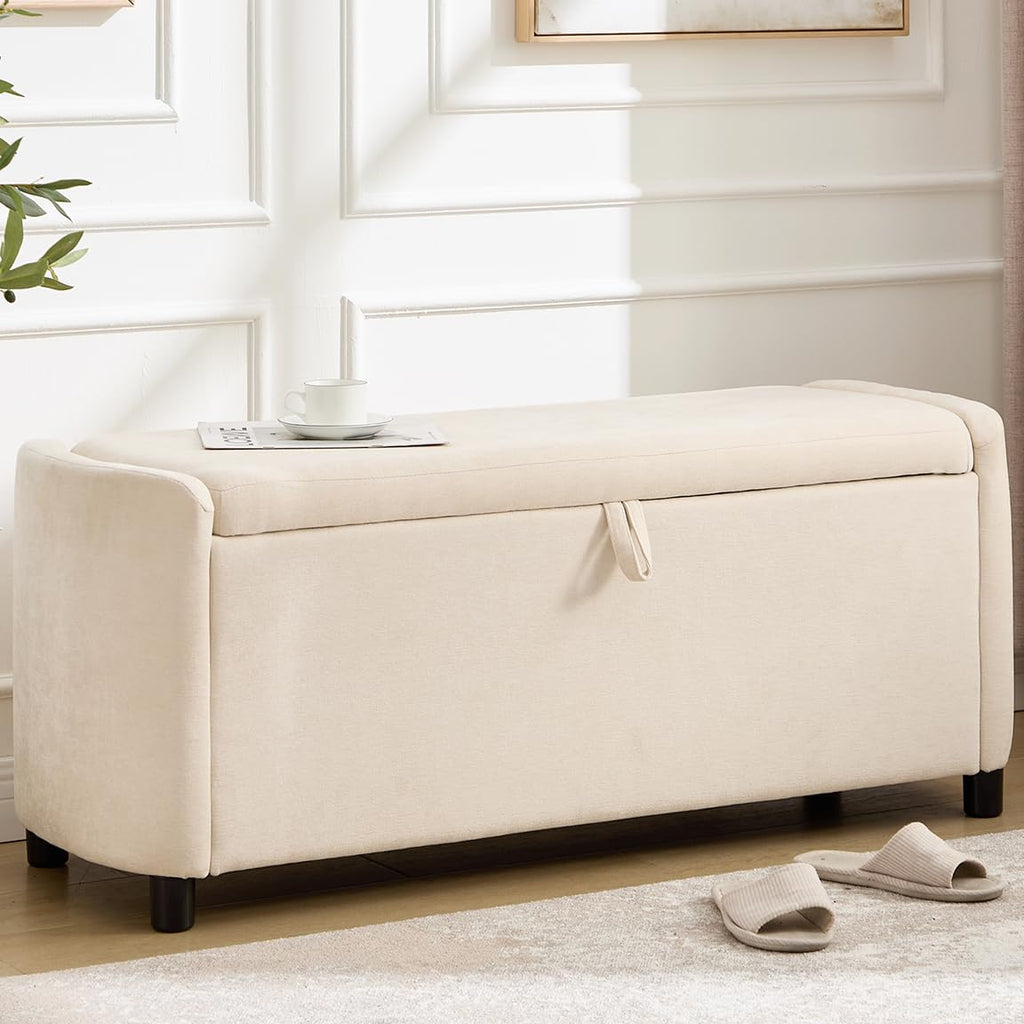 48" Ottoman with Storage, Large Storage Ottoman Bench, Beige