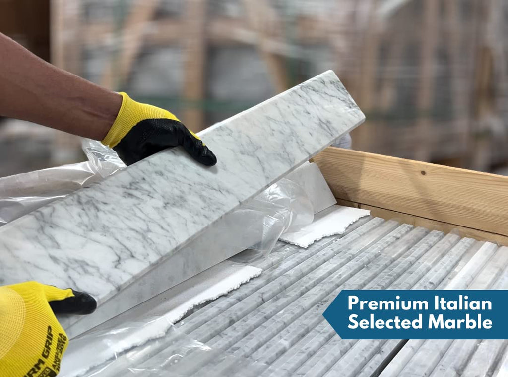 Italian White Carrara Polished Marble Threshold Double Bevel for Floor Transitions (5" x 30")