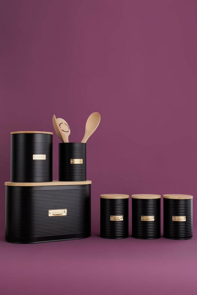 Living Otto Airtight Coffee Storage Canister with Bamboo Lid, 1.4 Litre, Matte Black/Gold