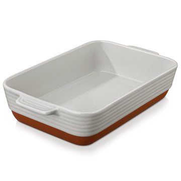 Large 9x13 Ceramic Baking Dish with Handles, 4.8 Qt, Khaki & Grey