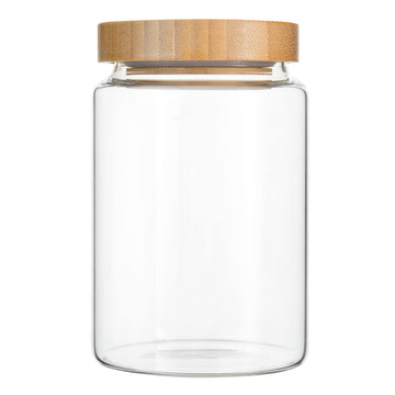 30Oz Clear Cute Glass Storage Canister Holder with Airtight Bamboo Lid, Modern Decorative Medium Container Jar