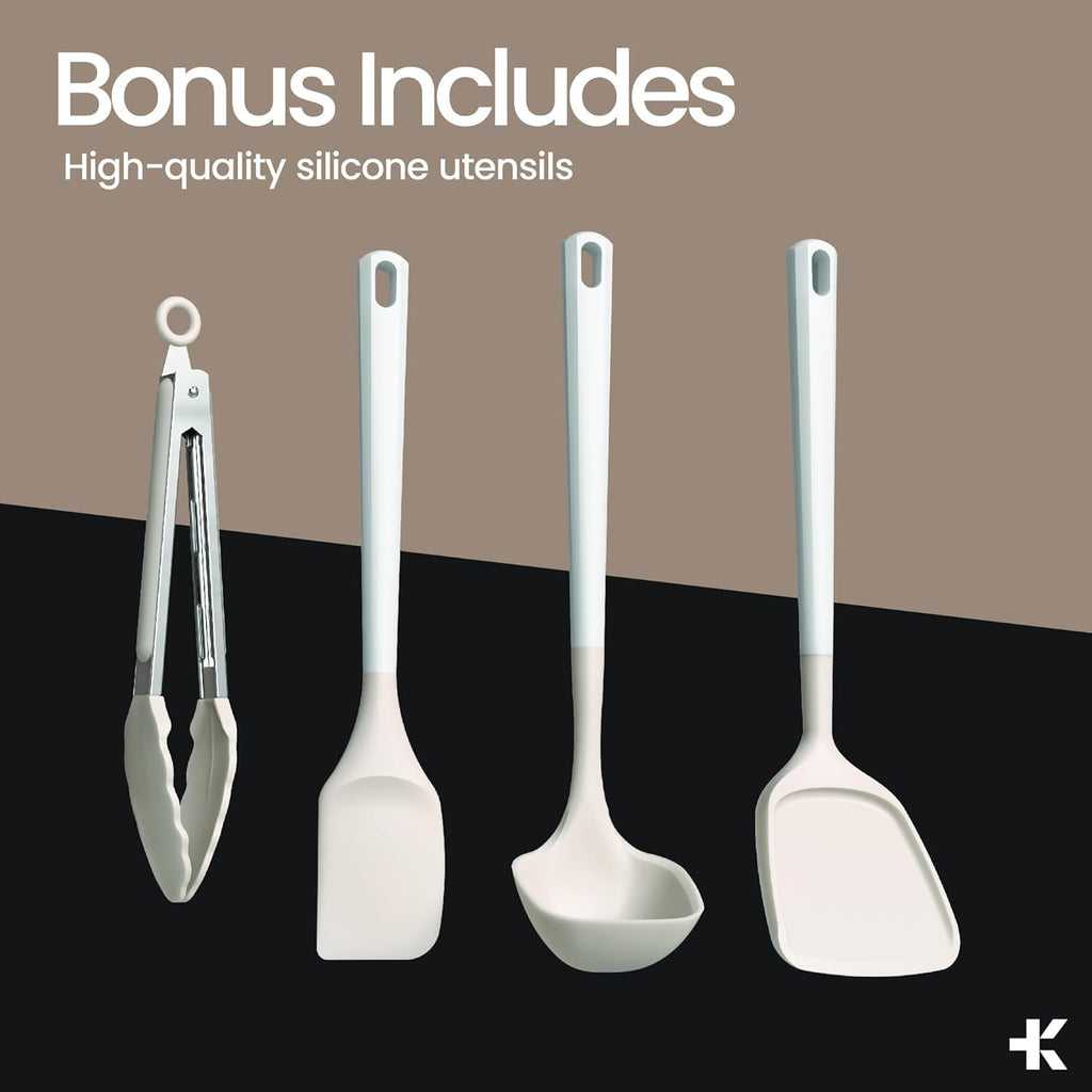 Bakken 12-Piece Ceramic Cookware Set, Nonstick Pots and Pans Set, Non-Toxic PTFE & PFAS-Free Cookware with Silicone