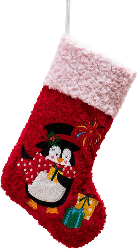Christmas Stockings 6 Pack,Plush Faux Fur Xmas Stockings with Embroidery Patterns,Fireplace Hanging Stockings