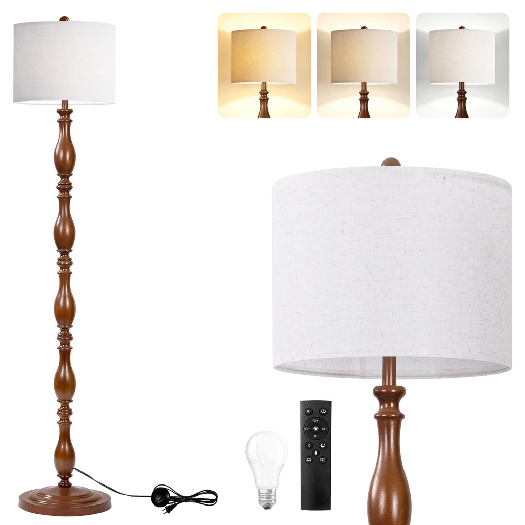 Vintage Wood Floor Lamp with Remote and Dimmable