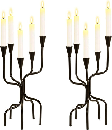 5-arm Candelabra Candlestick Holders - Vintage Black Candle Holders, Metal Taper Candleholders, 16.7" Tall Candle