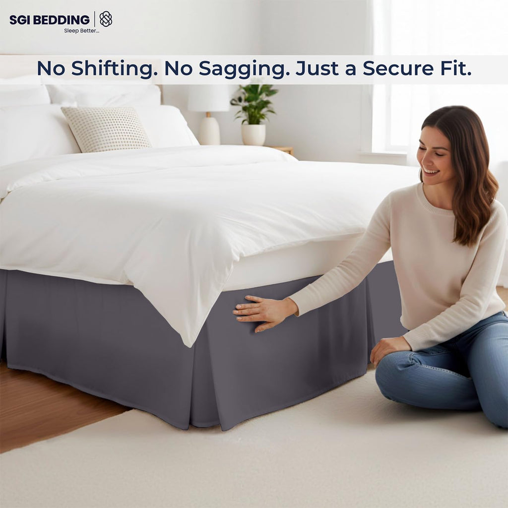 21 inch Drop Bed Skirt Full Size - Platform Style with Secure Fit, Classic Tailored Look, Elegant Pleated Style Dust