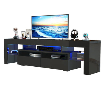 70IN LED TV Stand for 65/75/85 inch TV, High Glossy Modern Entertainment Center with Drawer and Led Lights
