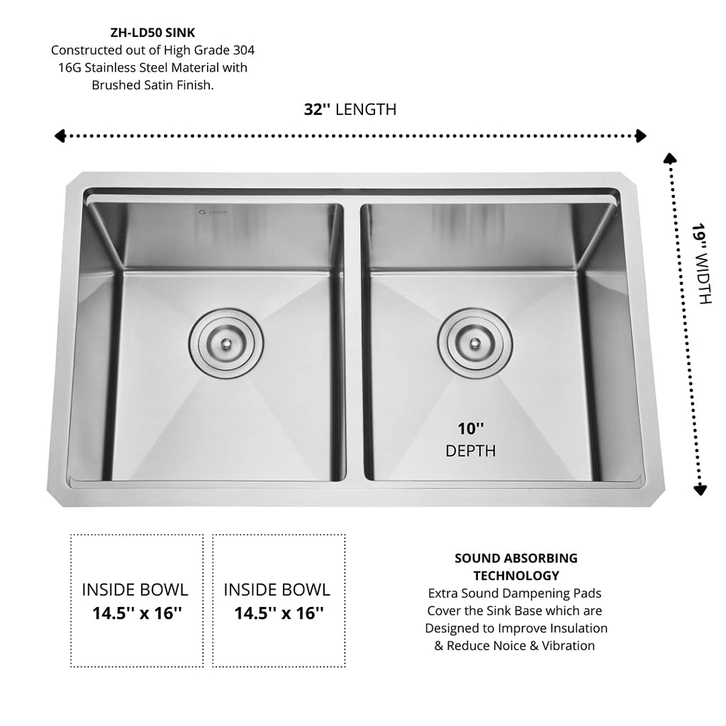 32 Undermount Double Bowl Workstation Kitchen Sink with Accessories 16 Gauge Stainless Steel 50/50 Bowl