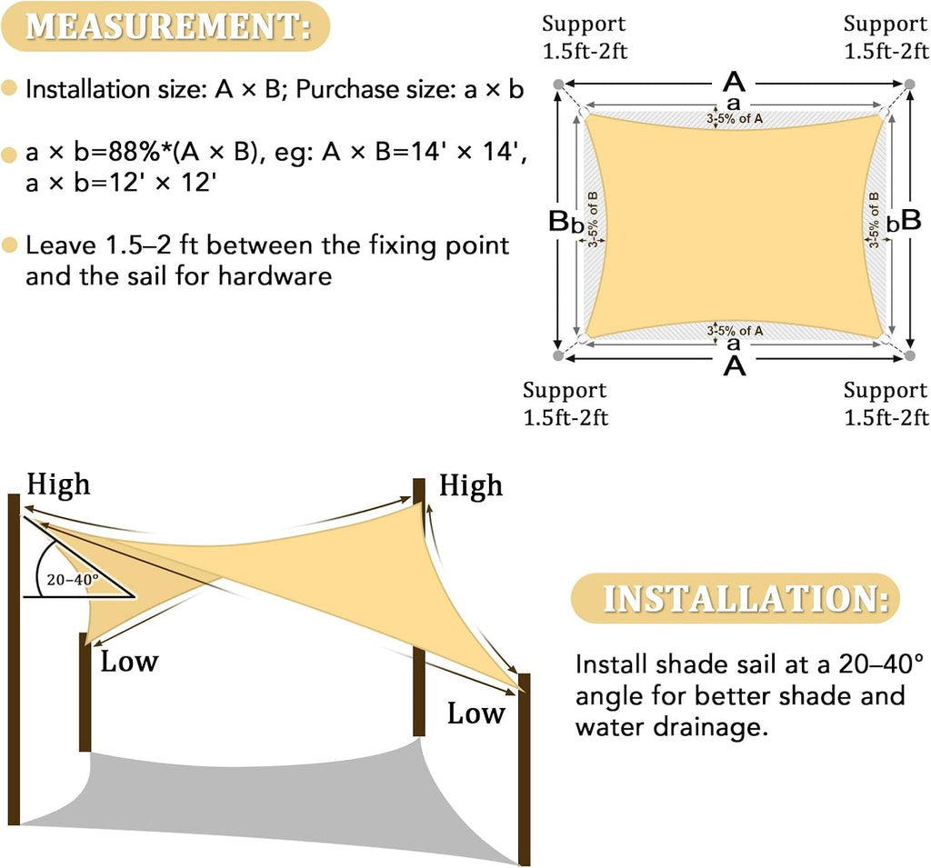 Shade Sail 14'X18' Rectangle Sand Breathable UV Block Outdoor Canopy for Backyard Patio Pergola Garden Deck(We Make