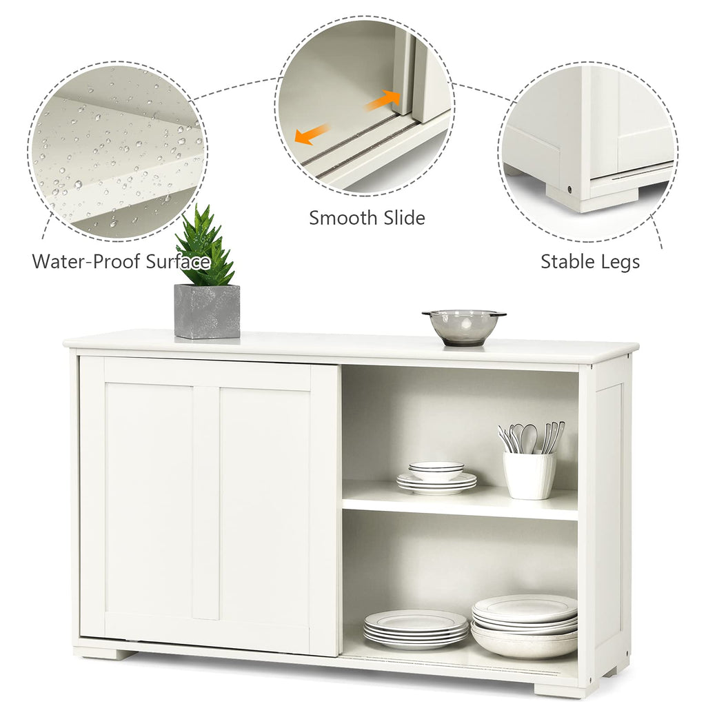 Sideboard Buffet Cabinet, Wooden Kitchen Storage Cabinet with Adjustable Shelf, Sliding Barn Door, Accent Coffee Bar