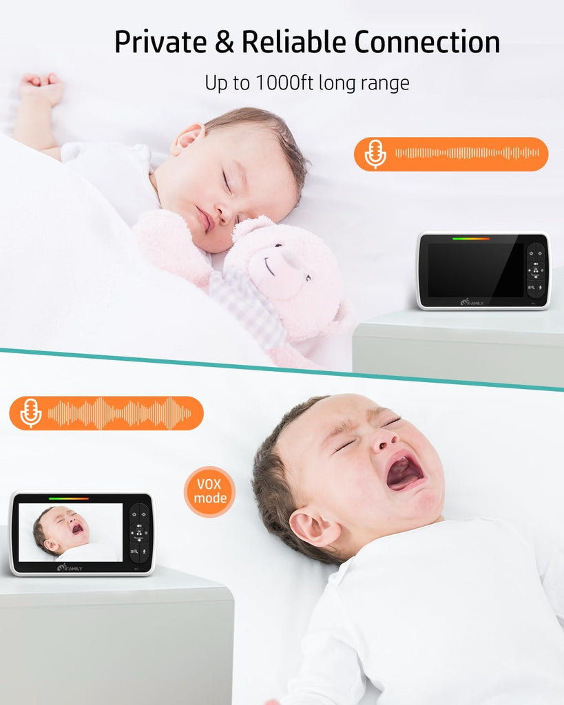 5"Split Screen Baby Monitor with 2 Cameras and Audio n Night Vision
