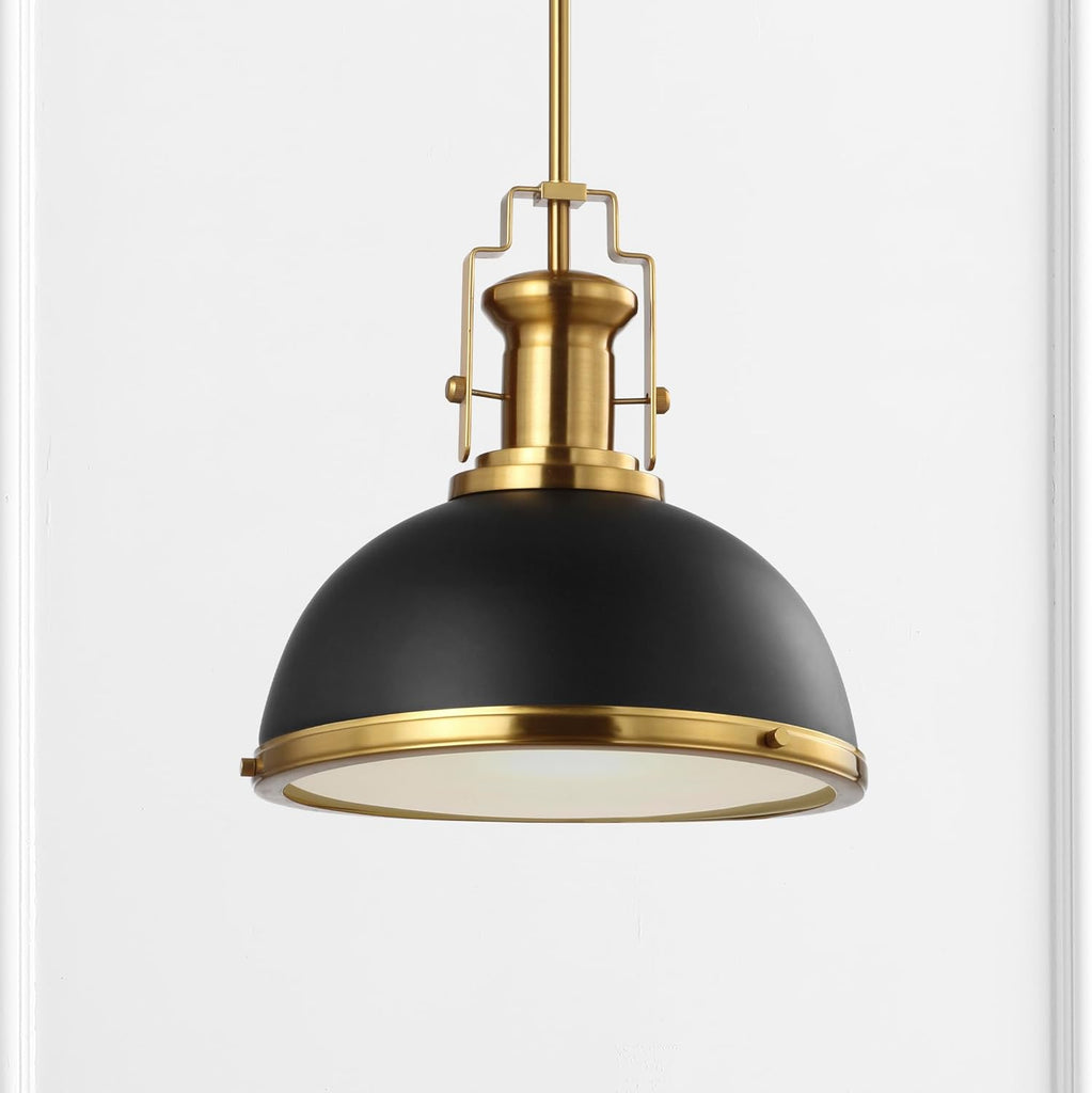 13" Black/Brass Gold Modern Industrial Iron LED Dome Pendant Light, Adjustable Hanging Fixture for Kitchen Island or