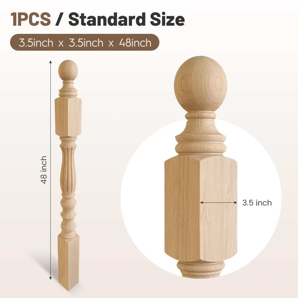 Red Oak Stair Newel Post Solid with a Single Groove Notched Pedestal Newel Wood Balusters for Staircase Interior