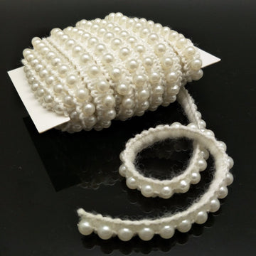 Faux Pearls Lace Ribbon Applique Pearl Fringe for Wedding Party Decoration, Home Deco, Lamp Shade, Costume - 5 Yards