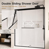 Semi-Frameless Sliding Shower Door 56-60" W x 72" H, 6mm SGCC Tempered Glass Matte Black Hardware