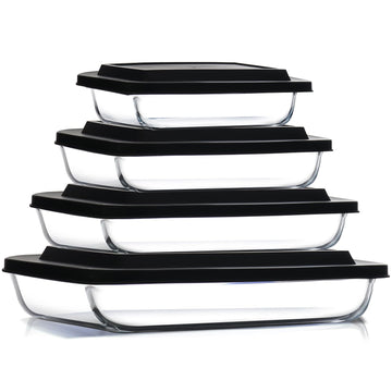 8pc Glass Baking Dishes for Oven, Glass Food Storage Containers with Lids, Leakproof Casserole Dishes for Oven with