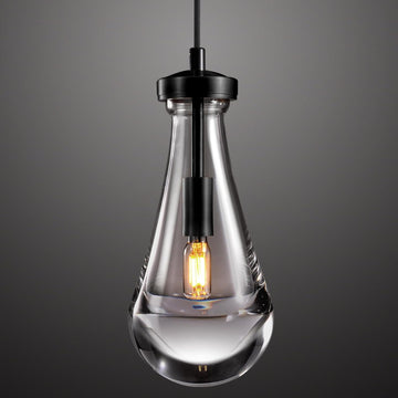 Raindrop Pendant Lights Kitchen Island Teardrop Black Hanging Light Fixtures Clear Solid Glass Pendant Light Modern Chandeliers for Dining Room Porch Corridor Living Room A121-B0BN142JST