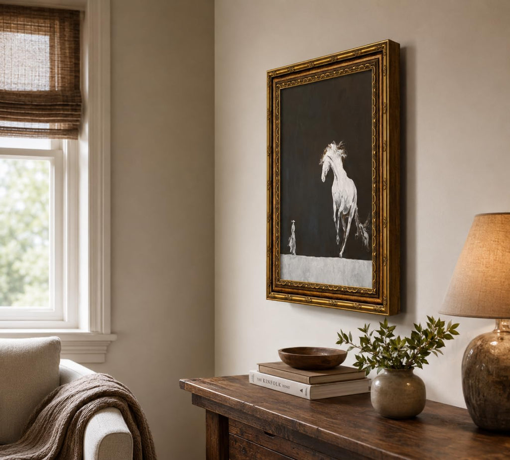 Large Framed Minimalist Black White Horse Abstract Animal Canvas Wall Art