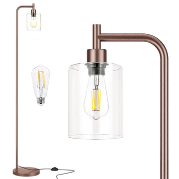 Floor Lamps - Industrial Standing Lamp with Glass Shade, Modern Floor Lamp with LED Bulbs, Farmhouse Floor Lamp