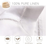 Premium 100% Linen Hemstitch Tablecloth-60 x 104 Inch White, Natural Fabric, Rectangular Tablecloth 